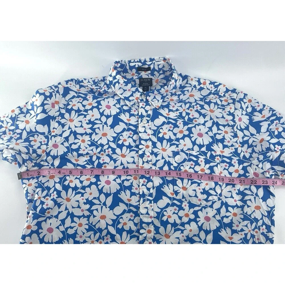 J. Crew Flex Washed Slim Shirt Men’s XL Blue Floral Button Up Cotton Stretch